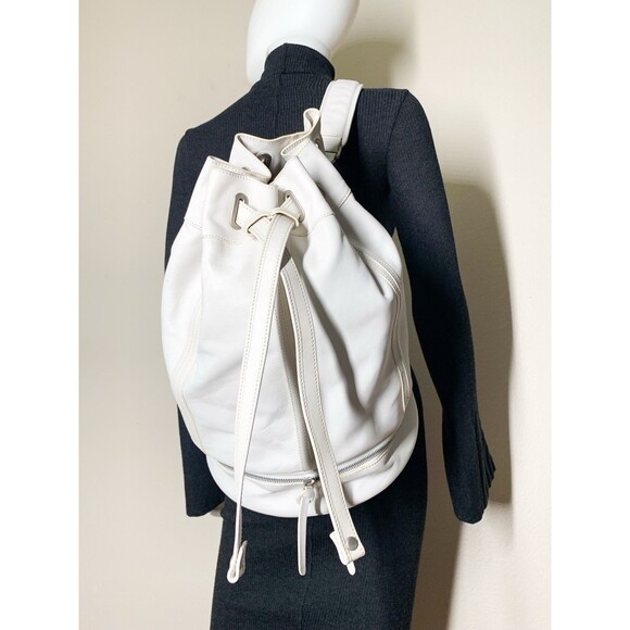 Hogan White Leather Bucket Bag Sling Backpack Large